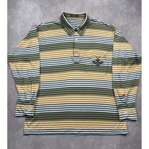Aramis Men's Sz L Long Sleeve‎ Polo Rugby Stripe Shirt Club Crest Green Brown